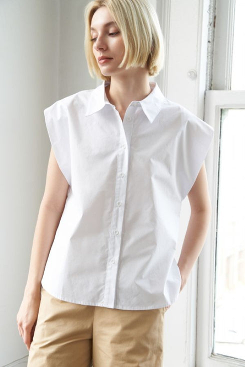 SOLID SHORT SLEEVE POPLIN TOP